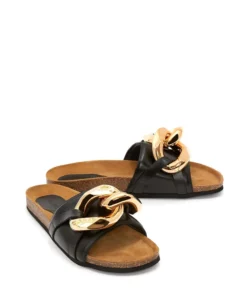 JW Anderson Black 'Leather Chain Slides' Shoes