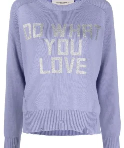 Golden Goose Lilac ‘Delilah’ Ribbed Knit Slogan Sweater Clothing