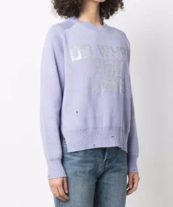 Golden Goose Lilac ‘Delilah’ Ribbed Knit Slogan Sweater Clothing