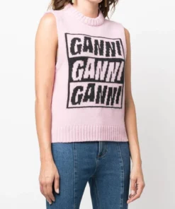 Ganni New In 'Logo Sleeveless Knit Sweater' 9 Ganni New In 'Logo Sleeveless Knit Sweater'