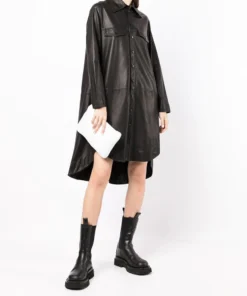MDK Black Oversized 'Nanna' Leather Shirt Dress Clothing
