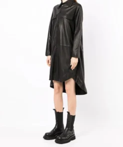 MDK Black Oversized 'Nanna' Leather Shirt Dress Clothing
