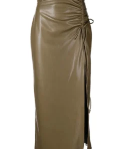 NANUSHKA Olive Green'Malorie' Ruched Midi Skirt Clothing