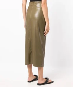 NANUSHKA Olive Green 'Malorie' Ruched Midi Skirt Clothing