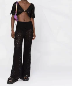 ROTATE Black 'Milandran' Crochet Crop Top Clothing