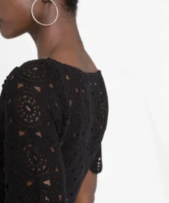 ROTATE Black 'Milandran' Crochet Crop Top Clothing