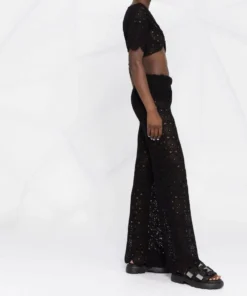 ROTATE Black 'Milandran' Crochet Crop Top Clothing