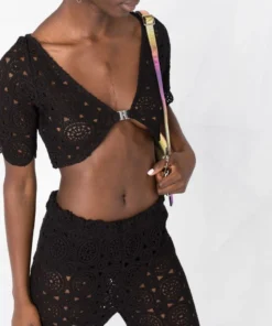 ROTATE Black 'Milandran' Crochet Crop Top Clothing