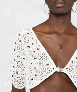 ROTATE Clothing White 'Milandran' Crochet Crop Top