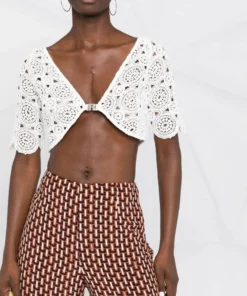 ROTATE Clothing White 'Milandran' Crochet Crop Top