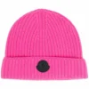 Moncler Pink 'Black Logo Patch Beanie'