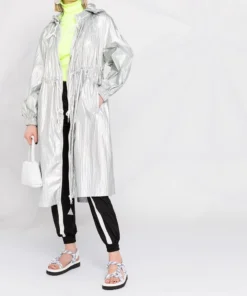 Moncler 'Akubens' Metallic Silver Hooded Coat