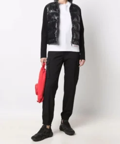 Moncler Black 'High Shine Padded Contrast Sleeve Cardigan'