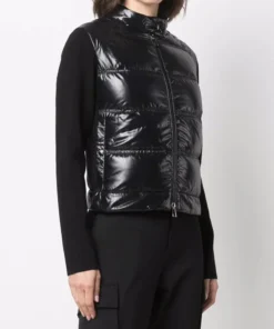 Moncler Black 'High Shine Padded Contrast Sleeve Cardigan'