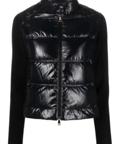 Moncler Black 'High Shine Padded Contrast Sleeve Cardigan'