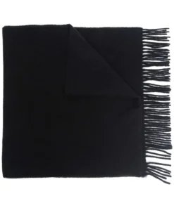 Moncler Black 'Fringed Horizontal Logo Patch Scarf'