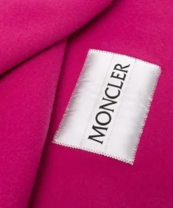 Moncler Hot Pink 'Fringed Horizontal Logo Patch Scarf'