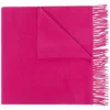 Moncler Hot Pink 'Fringed Horizontal Logo Patch Scarf' 1 Moncler Hot Pink 'Fringed Horizontal Logo Patch Scarf'