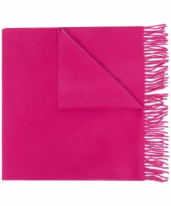 Moncler Hot Pink 'Fringed Horizontal Logo Patch Scarf'
