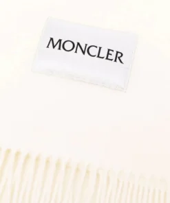Moncler White 'Fringed Horizontal Logo Patch Scarf'