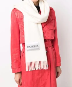 Moncler White 'Fringed Horizontal Logo Patch Scarf' 7 Moncler White 'Fringed Horizontal Logo Patch Scarf'