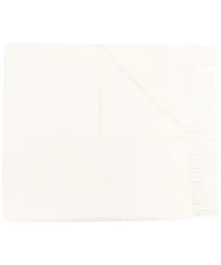 Moncler White 'Fringed Horizontal Logo Patch Scarf'