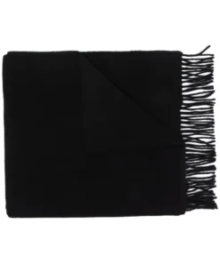 Moncler Black 'Fringed Logo Patch Scarf'