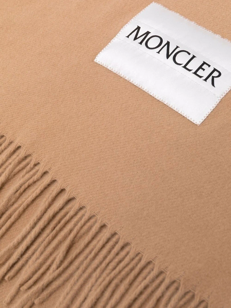Moncler Camel 'Fringed Logo Patch Scarf' 5 Moncler Camel 'Fringed Logo Patch Scarf'