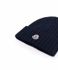 Moncler Navy 'Ribbed Logo Beanie Hat'