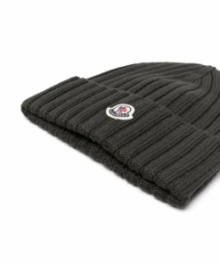 Moncler Khaki 'Ribbed Logo Beanie Hat'