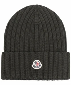 Moncler Khaki 'Ribbed Logo Beanie Hat'