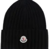 Moncler Black 'Ribbed Logo Beanie Hat'