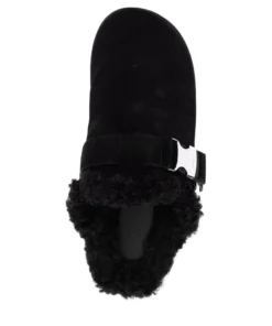 Moncler Black Faux Shearling Lined 'Mon Mule' Slides