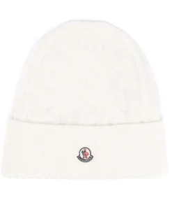 Moncler White 'Logo-Patch Knitted Beanie'