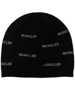Moncler Black'Monogram Print Beanie'