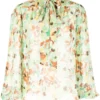 Rixo London 'Moss' Sheer Pussy Bow Floral Blouse