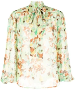 Rixo London 'Moss' Sheer Pussy Bow Floral Blouse