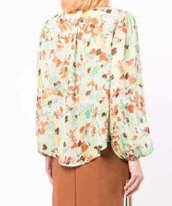 Rixo London 'Moss' Sheer Pussy Bow Floral Blouse