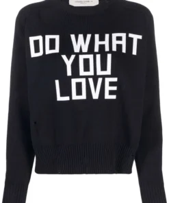 Golden Goose Navy ‘Delilah’ Ribbed Knit Slogan Sweater Clothing
