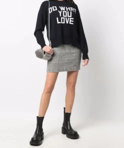 Golden Goose Navy ‘Delilah’ Ribbed Knit Slogan Sweater Clothing
