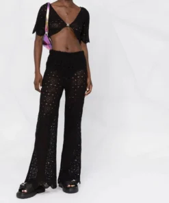 ROTATE Black 'Nola' Crochet Trousers Clothing