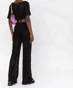 ROTATE Black 'Nola' Crochet Trousers Clothing