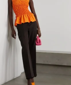 DRIES VAN NOTEN Clothing Orange 'Cordoba' Smocked Peplum Top