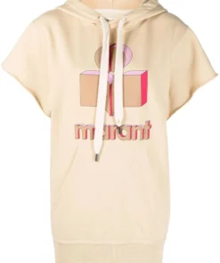 Isabel Marant Etoile Honey Toned Oversized 'Milesy' Short Sleeve Logo Hoodie Clothing