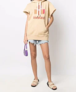 Isabel Marant Etoile Honey Toned Oversized 'Milesy' Short Sleeve Logo Hoodie Clothing