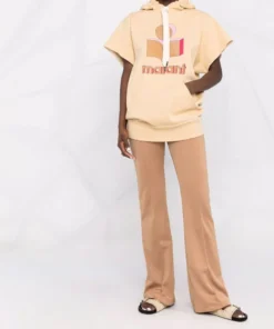 Isabel Marant Etoile Honey Toned Oversized 'Milesy' Short Sleeve Logo Hoodie Clothing