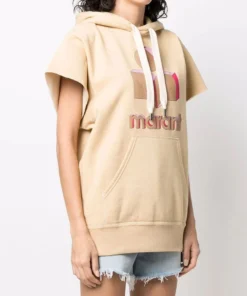 Isabel Marant Etoile Honey Toned Oversized 'Milesy' Short Sleeve Logo Hoodie Clothing