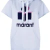Isabel Marant Etoile Light Blue Oversized 'Milesy' Short Sleeve Logo Hoodie Clothing