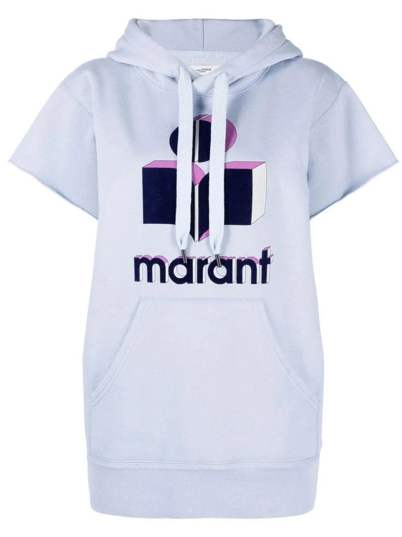 Isabel Marant Etoile Light Blue Oversized 'Milesy' Short Sleeve Logo Hoodie Clothing 3 Isabel Marant Etoile Light Blue Oversized 'Milesy' Short Sleeve Logo Hoodie Clothing