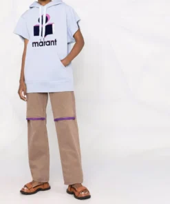 Isabel Marant Etoile Light Blue Oversized 'Milesy' Short Sleeve Logo Hoodie Clothing